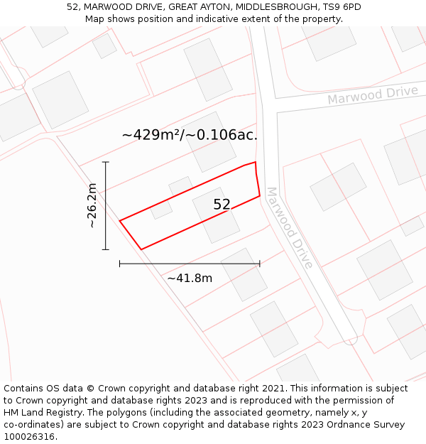 52, MARWOOD DRIVE, GREAT AYTON, MIDDLESBROUGH, TS9 6PD: Plot and title map