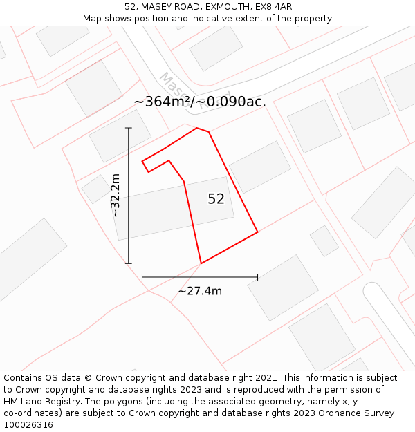 52, MASEY ROAD, EXMOUTH, EX8 4AR: Plot and title map