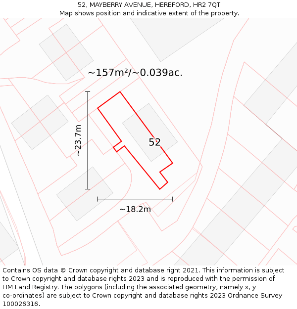 52, MAYBERRY AVENUE, HEREFORD, HR2 7QT: Plot and title map