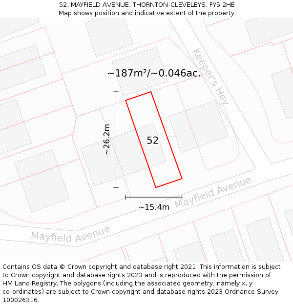 52, MAYFIELD AVENUE, THORNTON-CLEVELEYS, FY5 2HE: Plot and title map