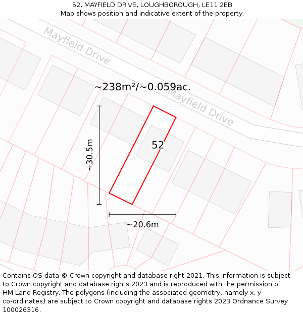 52, MAYFIELD DRIVE, LOUGHBOROUGH, LE11 2EB: Plot and title map