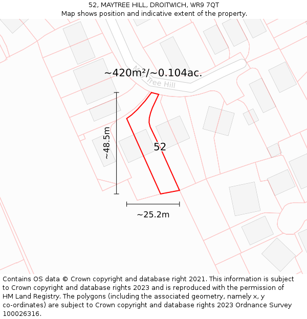52, MAYTREE HILL, DROITWICH, WR9 7QT: Plot and title map