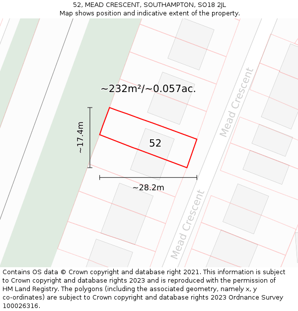 52, MEAD CRESCENT, SOUTHAMPTON, SO18 2JL: Plot and title map