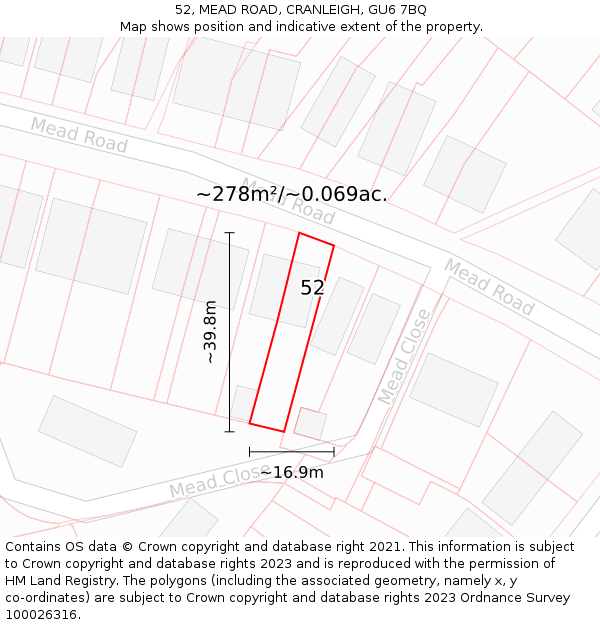 52, MEAD ROAD, CRANLEIGH, GU6 7BQ: Plot and title map