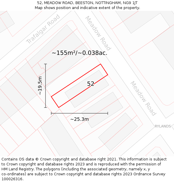 52, MEADOW ROAD, BEESTON, NOTTINGHAM, NG9 1JT: Plot and title map