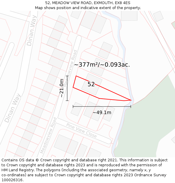 52, MEADOW VIEW ROAD, EXMOUTH, EX8 4ES: Plot and title map