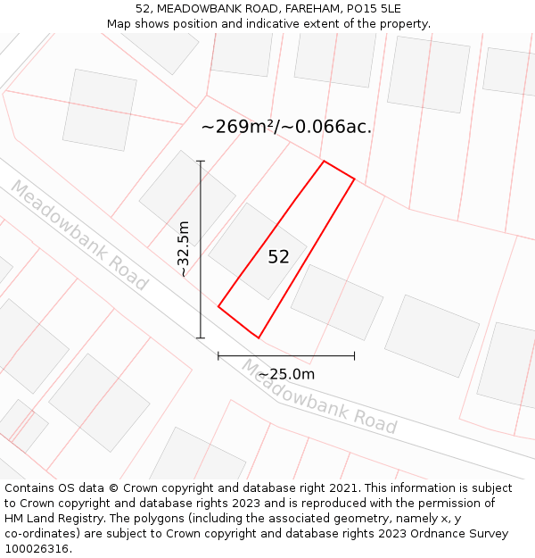 52, MEADOWBANK ROAD, FAREHAM, PO15 5LE: Plot and title map