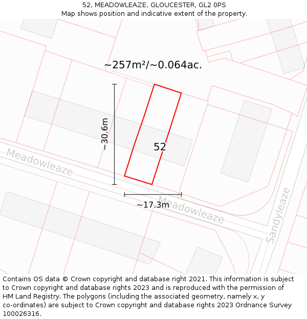 52, MEADOWLEAZE, GLOUCESTER, GL2 0PS: Plot and title map