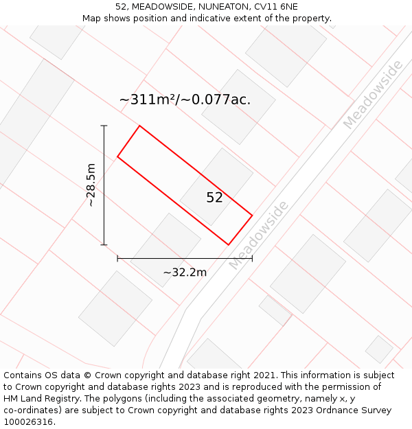 52, MEADOWSIDE, NUNEATON, CV11 6NE: Plot and title map