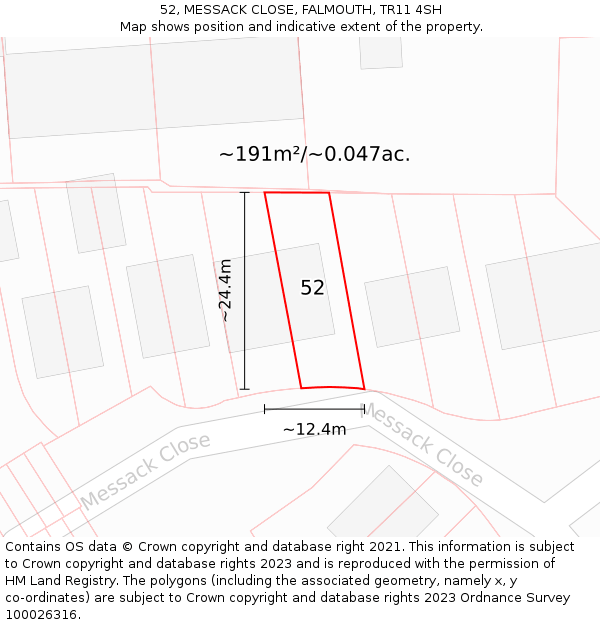 52, MESSACK CLOSE, FALMOUTH, TR11 4SH: Plot and title map