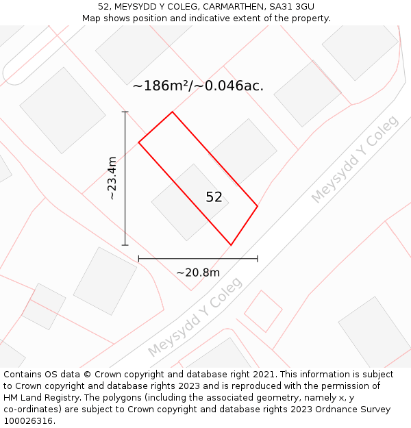 52, MEYSYDD Y COLEG, CARMARTHEN, SA31 3GU: Plot and title map