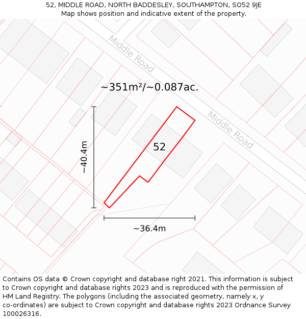 52, MIDDLE ROAD, NORTH BADDESLEY, SOUTHAMPTON, SO52 9JE: Plot and title map