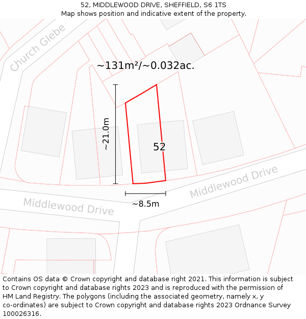 52, MIDDLEWOOD DRIVE, SHEFFIELD, S6 1TS: Plot and title map