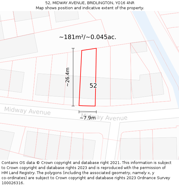 52, MIDWAY AVENUE, BRIDLINGTON, YO16 4NR: Plot and title map