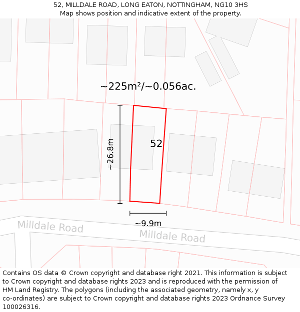 52, MILLDALE ROAD, LONG EATON, NOTTINGHAM, NG10 3HS: Plot and title map