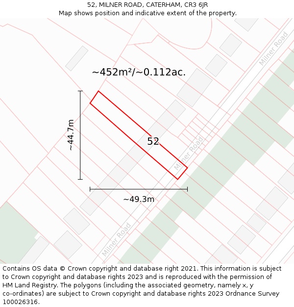 52, MILNER ROAD, CATERHAM, CR3 6JR: Plot and title map