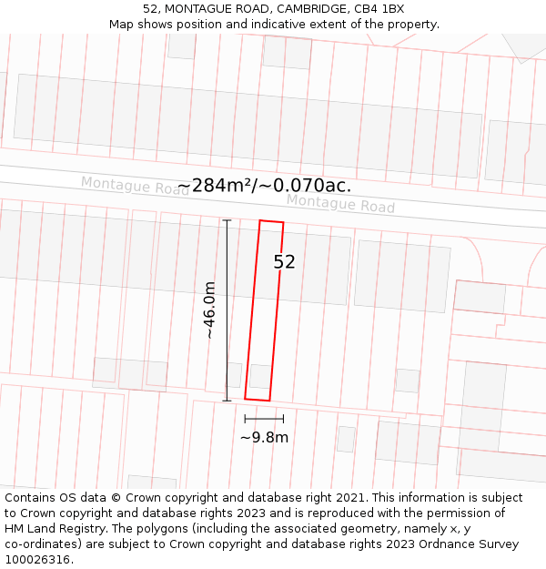 52, MONTAGUE ROAD, CAMBRIDGE, CB4 1BX: Plot and title map