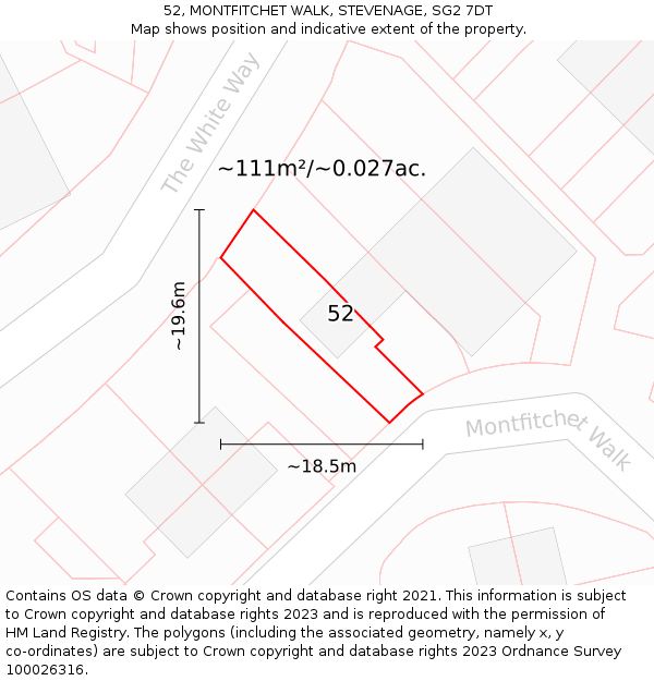 52, MONTFITCHET WALK, STEVENAGE, SG2 7DT: Plot and title map