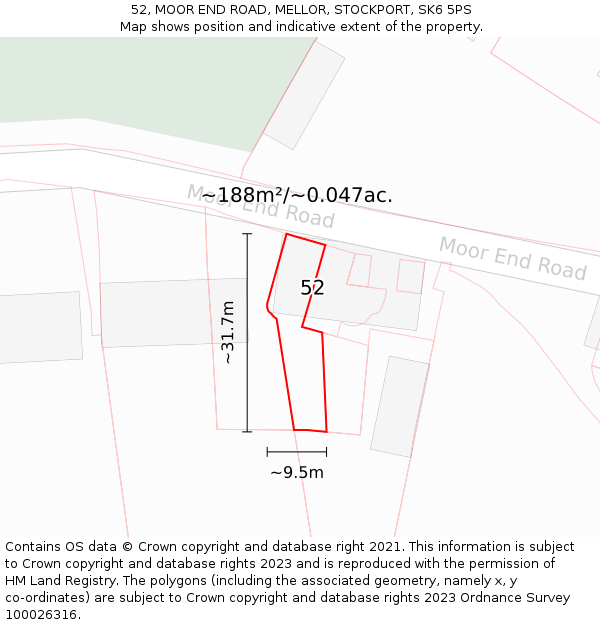 52, MOOR END ROAD, MELLOR, STOCKPORT, SK6 5PS: Plot and title map