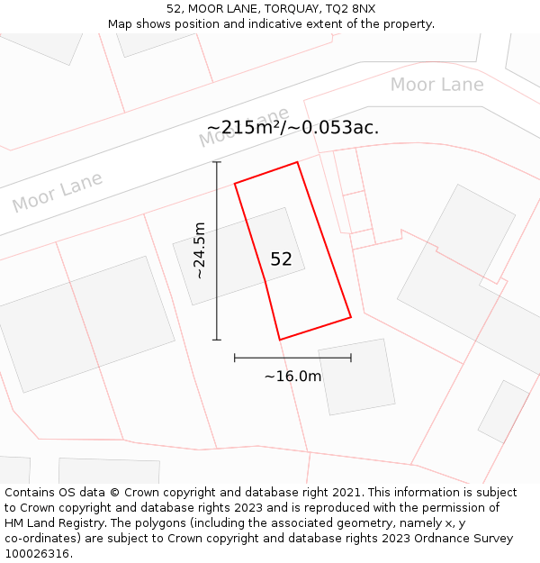 52, MOOR LANE, TORQUAY, TQ2 8NX: Plot and title map