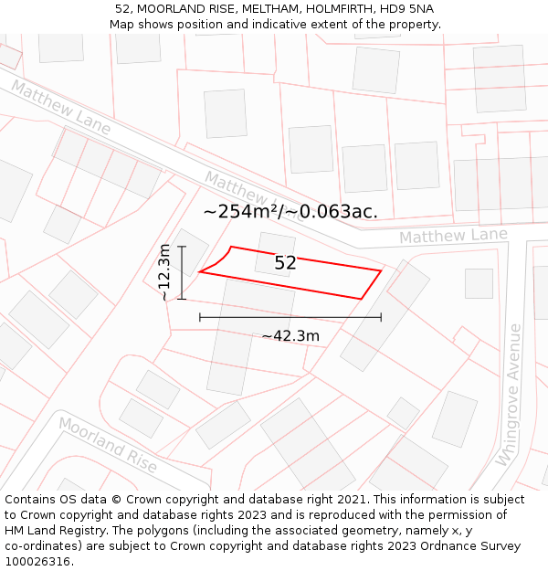 52, MOORLAND RISE, MELTHAM, HOLMFIRTH, HD9 5NA: Plot and title map