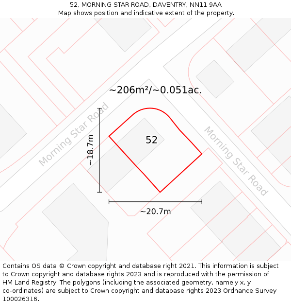 52, MORNING STAR ROAD, DAVENTRY, NN11 9AA: Plot and title map