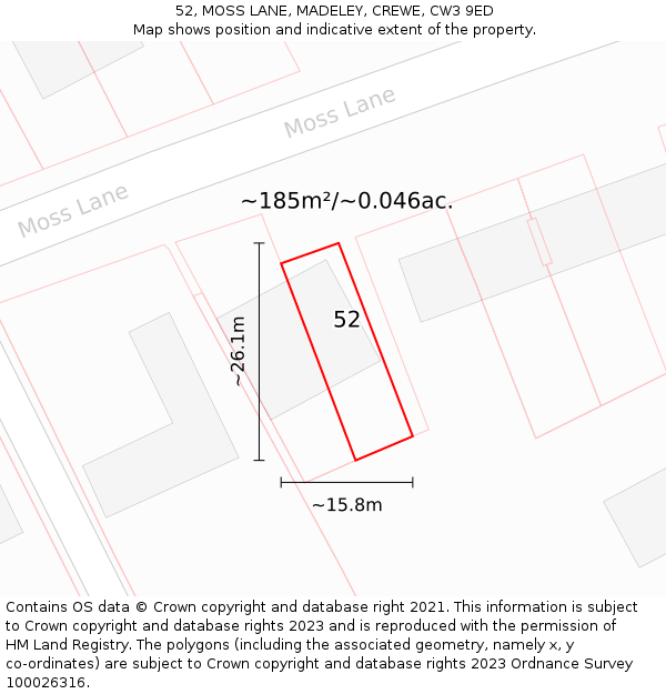 52, MOSS LANE, MADELEY, CREWE, CW3 9ED: Plot and title map