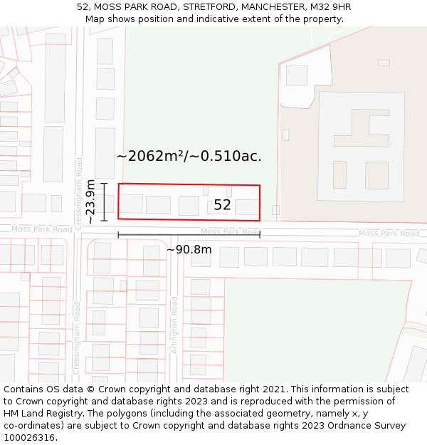 52, MOSS PARK ROAD, STRETFORD, MANCHESTER, M32 9HR: Plot and title map