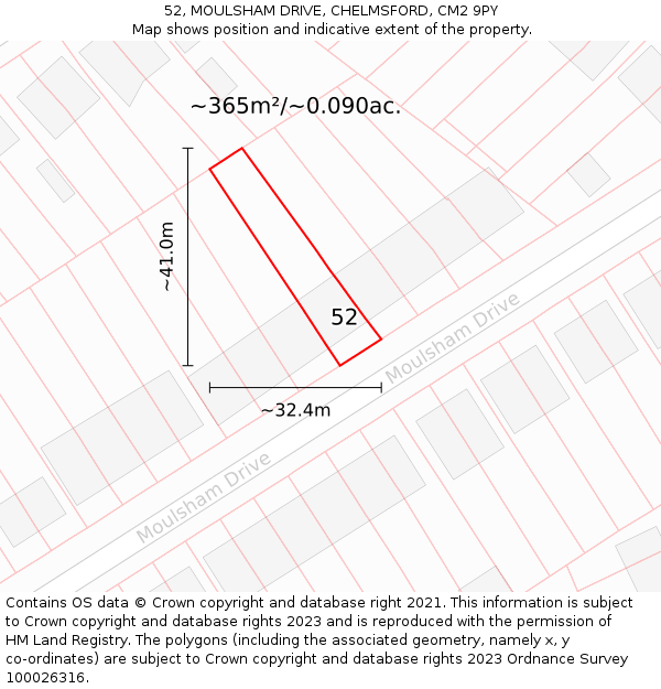 52, MOULSHAM DRIVE, CHELMSFORD, CM2 9PY: Plot and title map