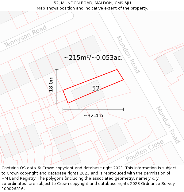 52, MUNDON ROAD, MALDON, CM9 5JU: Plot and title map