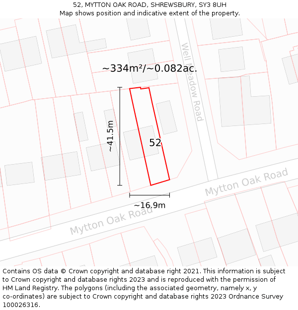 52, MYTTON OAK ROAD, SHREWSBURY, SY3 8UH: Plot and title map