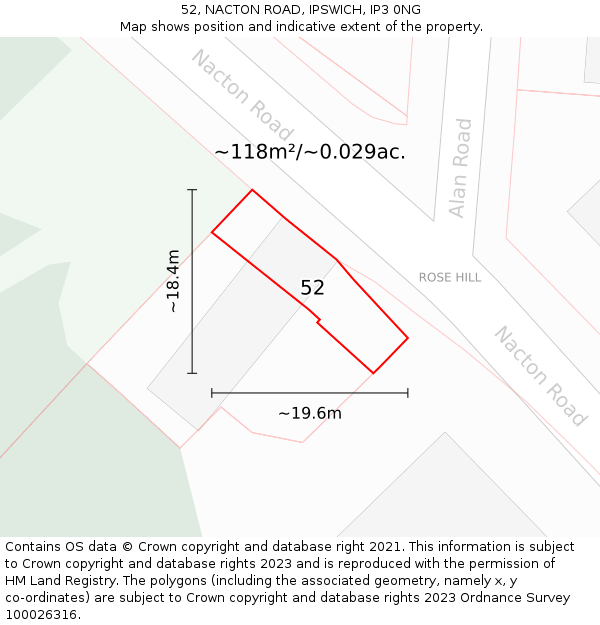 52, NACTON ROAD, IPSWICH, IP3 0NG: Plot and title map