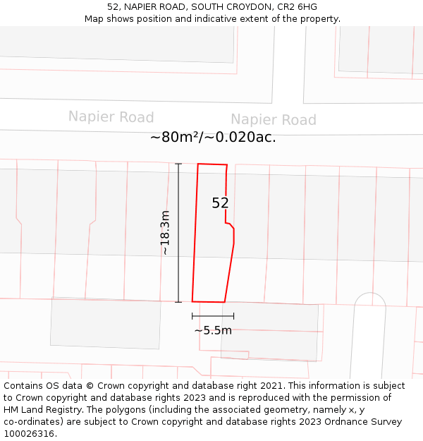 52, NAPIER ROAD, SOUTH CROYDON, CR2 6HG: Plot and title map