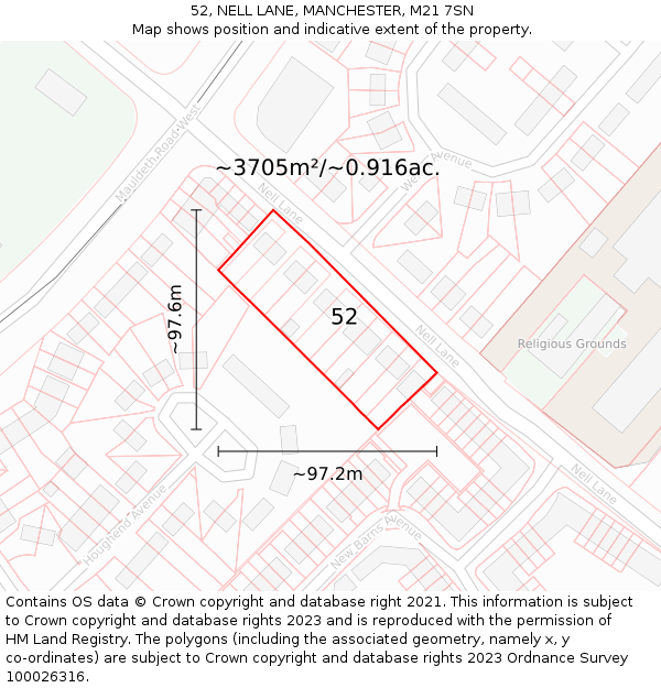 52, NELL LANE, MANCHESTER, M21 7SN: Plot and title map