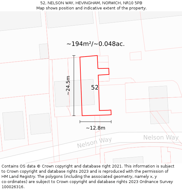 52, NELSON WAY, HEVINGHAM, NORWICH, NR10 5PB: Plot and title map