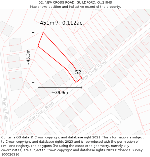 52, NEW CROSS ROAD, GUILDFORD, GU2 9NS: Plot and title map