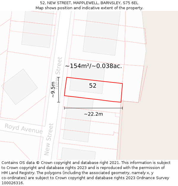 52, NEW STREET, MAPPLEWELL, BARNSLEY, S75 6EL: Plot and title map