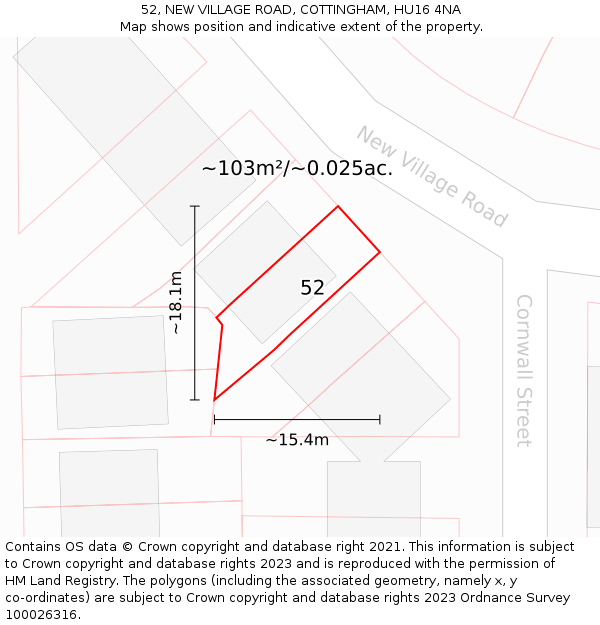 52, NEW VILLAGE ROAD, COTTINGHAM, HU16 4NA: Plot and title map