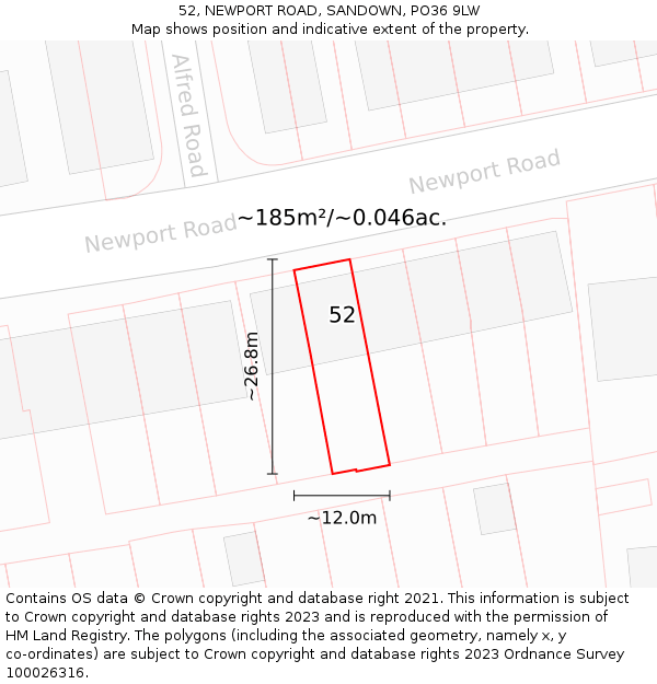 52, NEWPORT ROAD, SANDOWN, PO36 9LW: Plot and title map