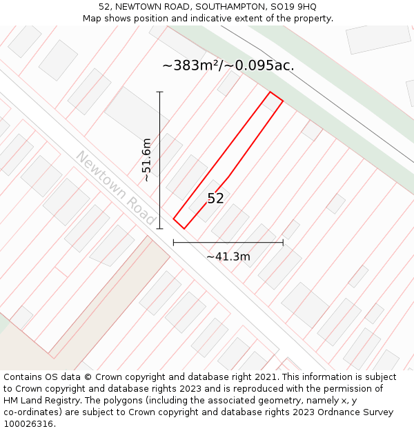 52, NEWTOWN ROAD, SOUTHAMPTON, SO19 9HQ: Plot and title map