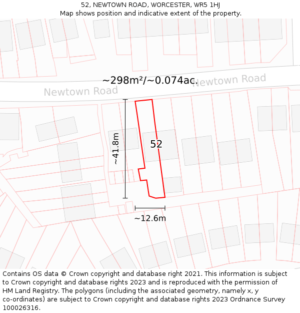 52, NEWTOWN ROAD, WORCESTER, WR5 1HJ: Plot and title map