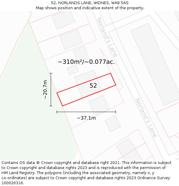 52, NORLANDS LANE, WIDNES, WA8 5AS: Plot and title map