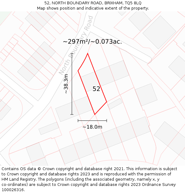 52, NORTH BOUNDARY ROAD, BRIXHAM, TQ5 8LQ: Plot and title map