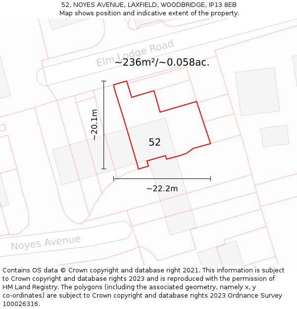 52, NOYES AVENUE, LAXFIELD, WOODBRIDGE, IP13 8EB: Plot and title map