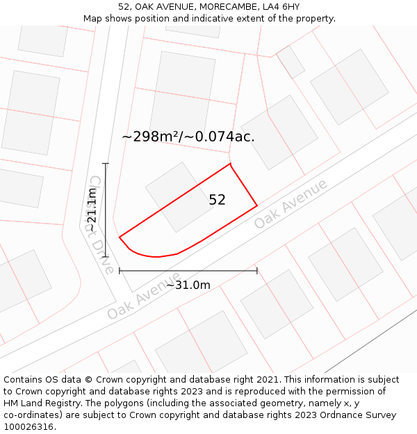 52, OAK AVENUE, MORECAMBE, LA4 6HY: Plot and title map