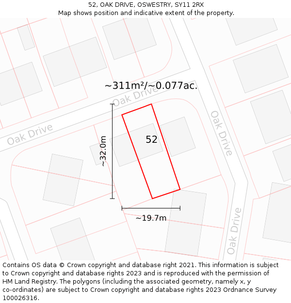 52, OAK DRIVE, OSWESTRY, SY11 2RX: Plot and title map