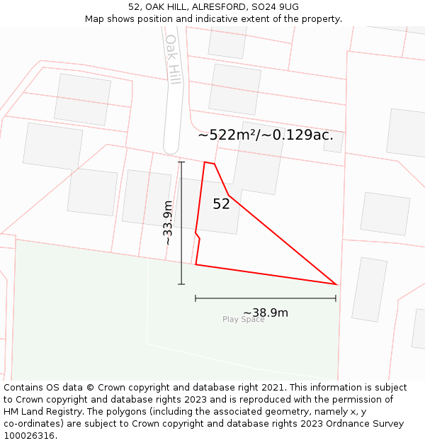 52, OAK HILL, ALRESFORD, SO24 9UG: Plot and title map