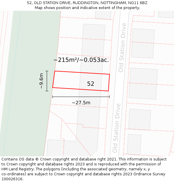 52, OLD STATION DRIVE, RUDDINGTON, NOTTINGHAM, NG11 6BZ: Plot and title map