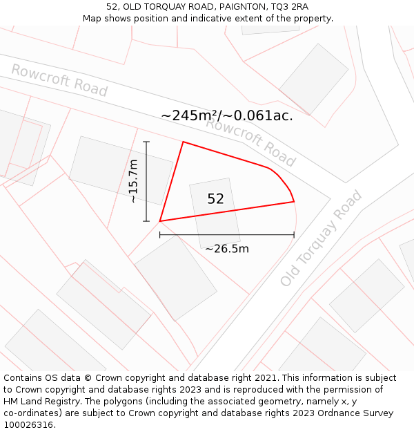 52, OLD TORQUAY ROAD, PAIGNTON, TQ3 2RA: Plot and title map