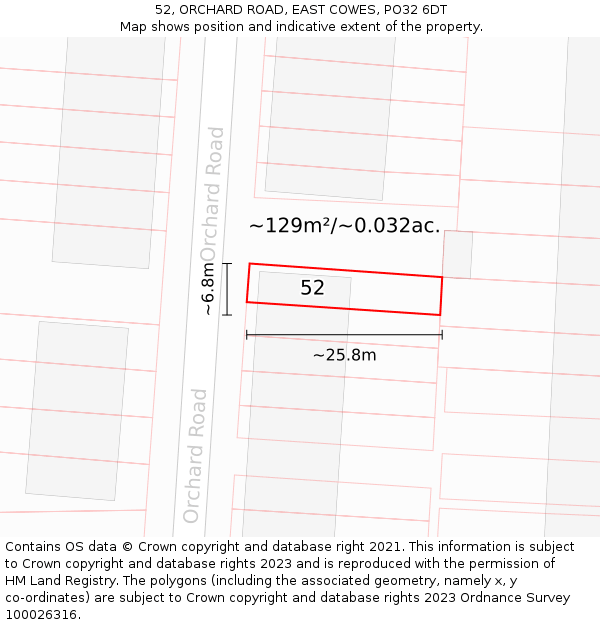 52, ORCHARD ROAD, EAST COWES, PO32 6DT: Plot and title map